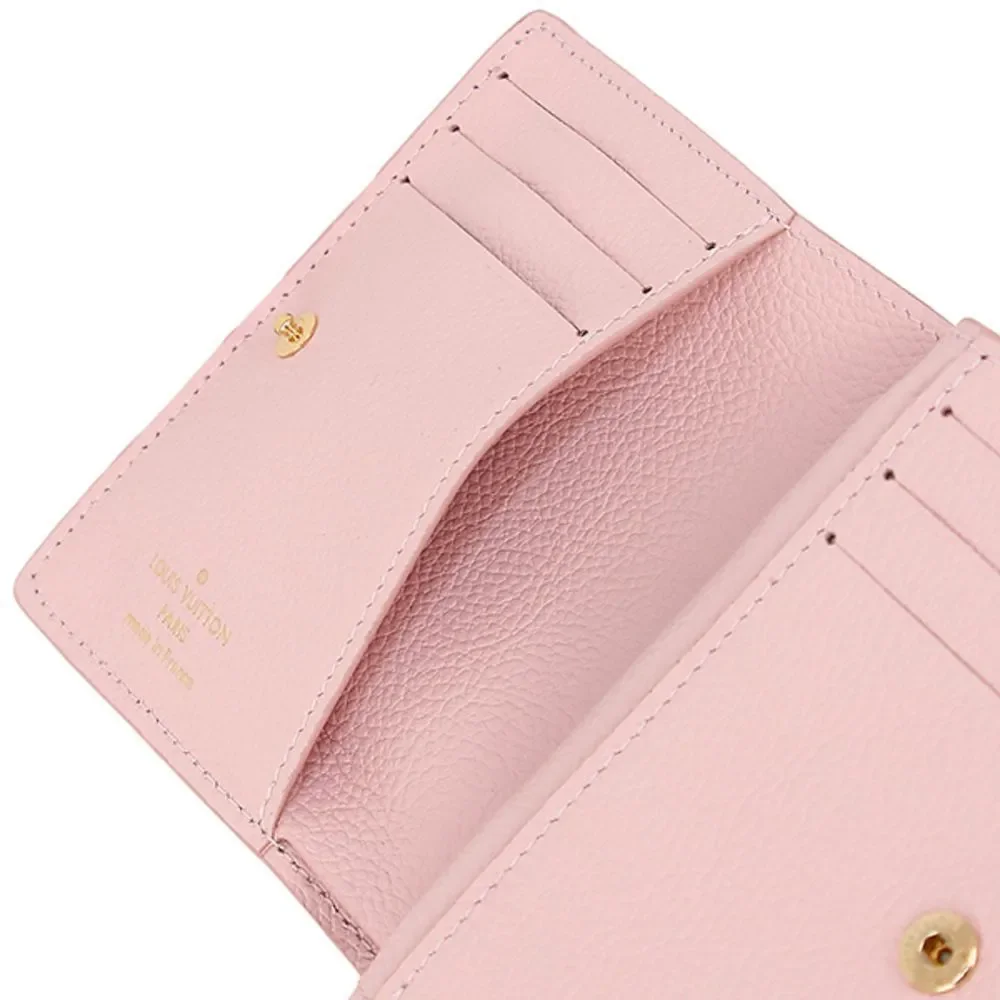 Portefeuille Broderie Monogram Implant Calf Leather Pink Gold Wallet Flap - Picture 6 of 8